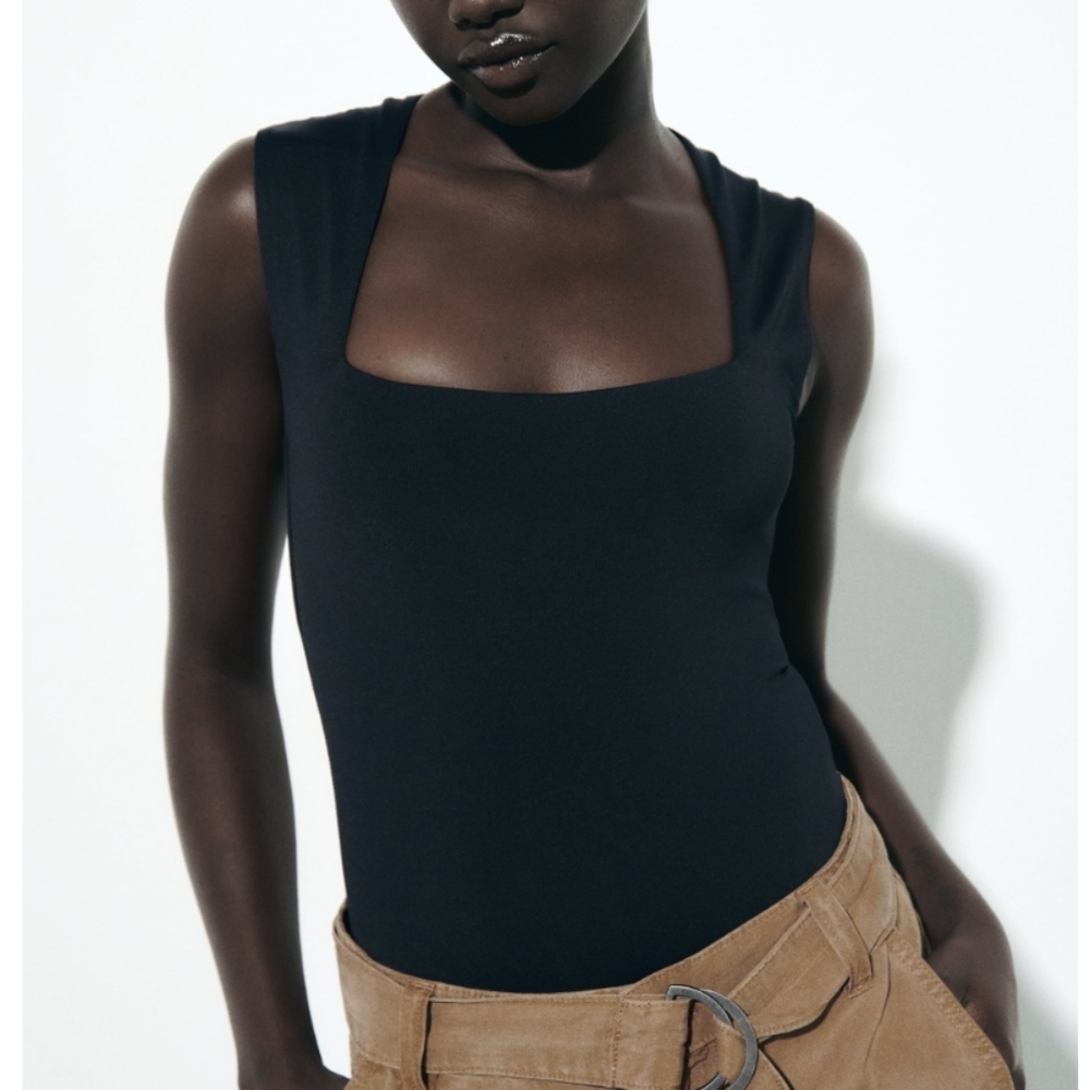NWT Zara Square Neck Padded Shoulder Bodysuit